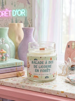 Bougie balade à dos de licorne en forêt (mèche en bois)