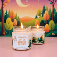 Bougie balade à dos de licorne en forêt (mèche en bois)