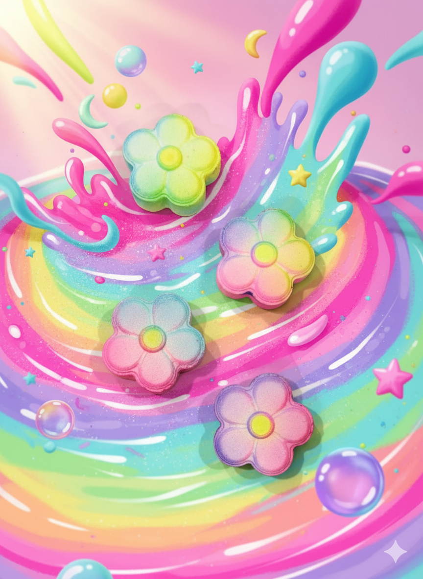 Bombe moussante fleur (rose et turquoise)